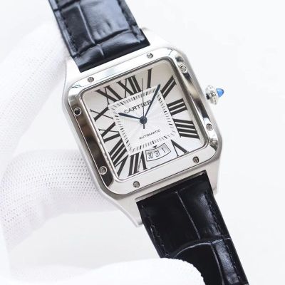Cartier Santos Dumont 8215 Movement 39.5MM In Width Black/Brown Strap Square Men Watch